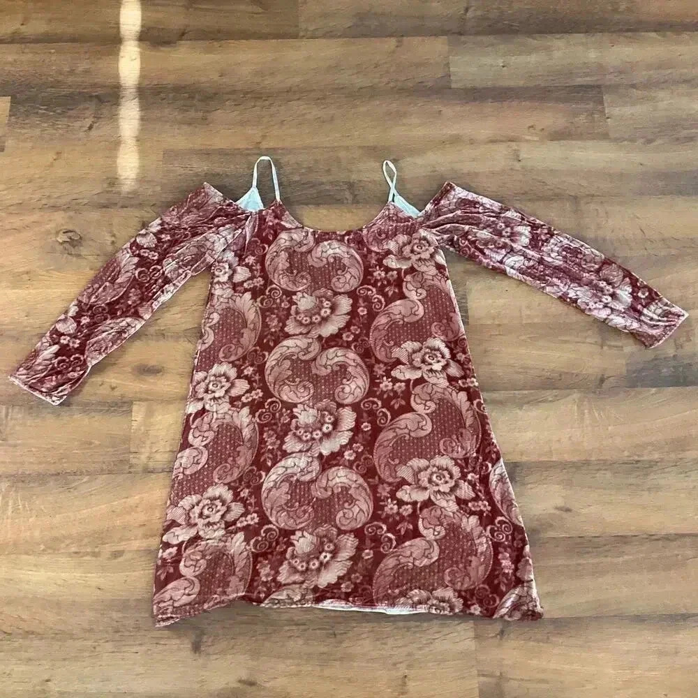 Chaser Retro Tapestry Velvet Cold Shoulder Womens Dress Size M